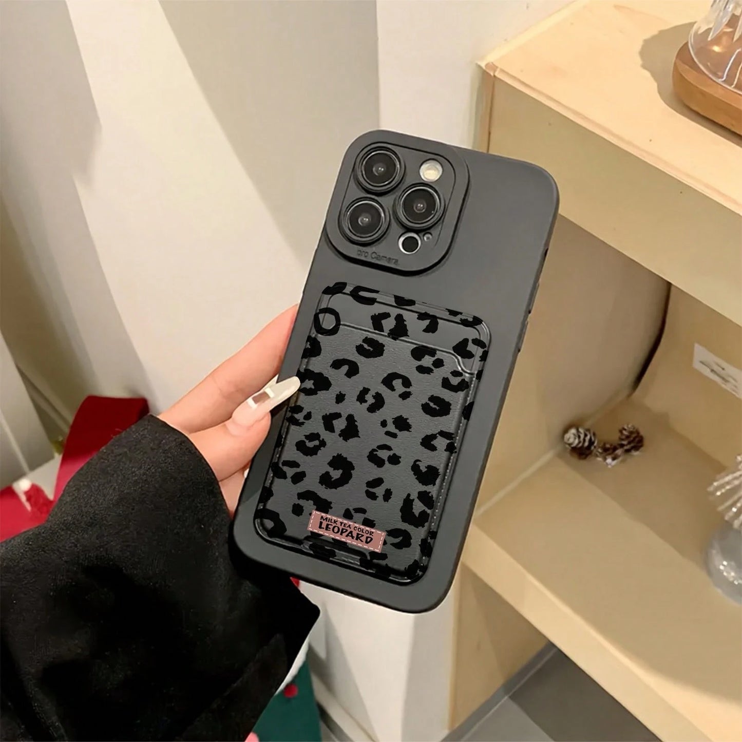 Leopard Print TPU Shockproof 2pcs Set Brown Self-Adhesive Card Premium Holder/Card Slot Phone Case/Card Holder With Cardholder Protective Case Compatible With IPhone 6/7/8/X/Xs/XR/XS Max/11/12/13/14/1