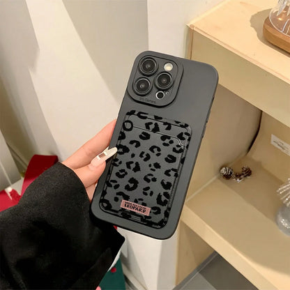 Leopard Print TPU Shockproof 2pcs Set Brown Self-Adhesive Card Premium Holder/Card Slot Phone Case/Card Holder With Cardholder Protective Case Compatible With IPhone 6/7/8/X/Xs/XR/XS Max/11/12/13/14/1