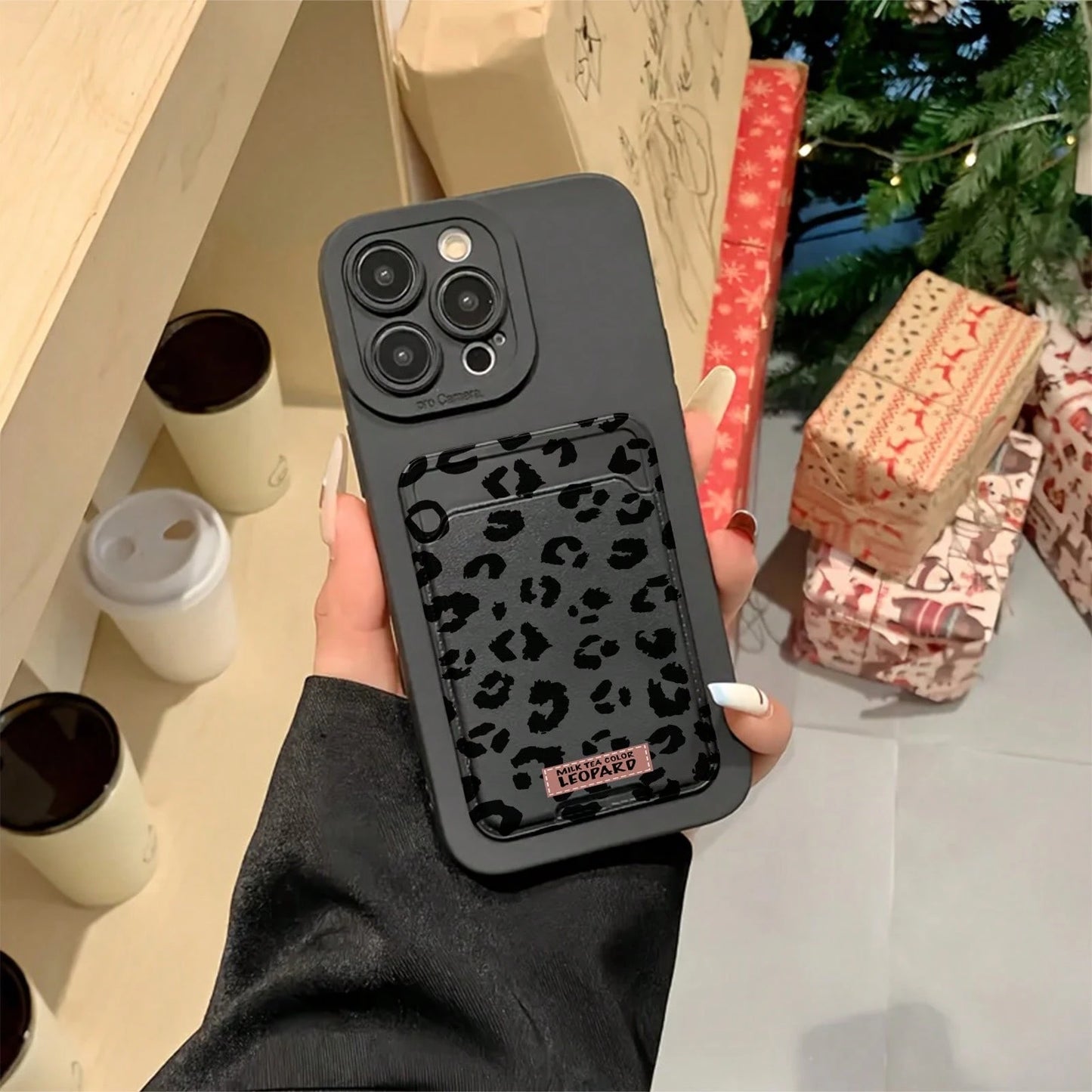 Leopard Print TPU Shockproof 2pcs Set Brown Self-Adhesive Card Premium Holder/Card Slot Phone Case/Card Holder With Cardholder Protective Case Compatible With IPhone 6/7/8/X/Xs/XR/XS Max/11/12/13/14/1