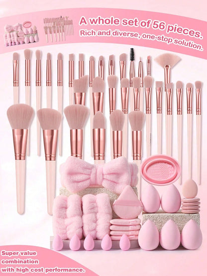 (Light Pink)32PCS Makeup Brush Sets Premium Synthetic Hair Eyeshadow Blending Brush Sets Cosmetics Tools+24PCS Makeup Tools Set,Travel,Travel Essential,Valentine's Day,Cheap,Travel Makeup Brush,Gifts