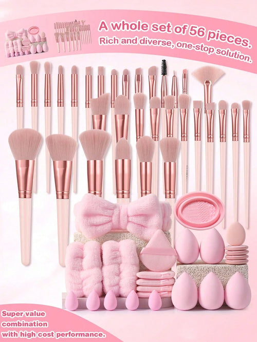 (Light Pink)32PCS Makeup Brush Sets Premium Synthetic Hair Eyeshadow Blending Brush Sets Cosmetics Tools+24PCS Makeup Tools Set,Travel,Travel Essential,Valentine's Day,Cheap,Travel Makeup Brush,Gifts