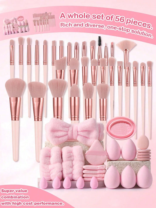 (Light Pink)32PCS Makeup Brush Sets Premium Synthetic Hair Eyeshadow Blending Brush Sets Cosmetics Tools+24PCS Makeup Tools Set,Travel,Travel Essential,Valentine's Day,Cheap,Travel Makeup Brush,Gifts