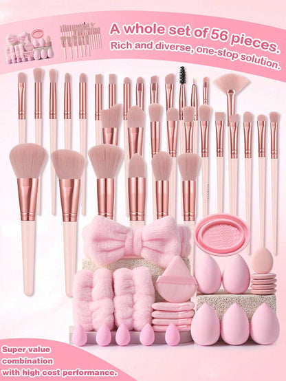 (Light Pink)32PCS Makeup Brush Sets Premium Synthetic Hair Eyeshadow Blending Brush Sets Cosmetics Tools+24PCS Makeup Tools Set,Travel,Travel Essential,Valentine's Day,Cheap,Travel Makeup Brush,Gifts
