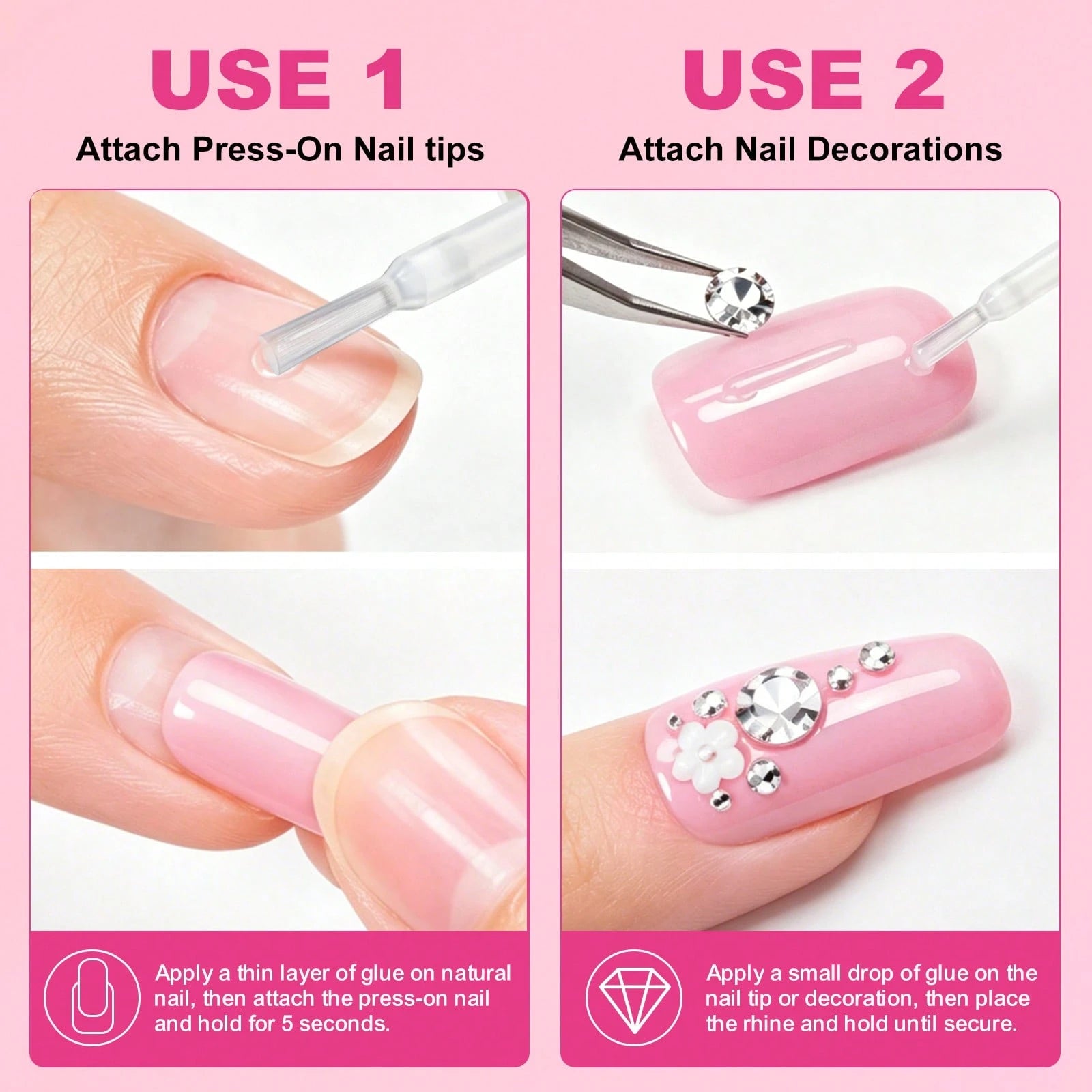 LIMEGIRL 8ml Super Strong Nail Glue For Nail Tips, Nail Tips And Acrylic Nails, Brush-On Glue Long-Lasting, Maximum Strength, No Residue Easy To Clean