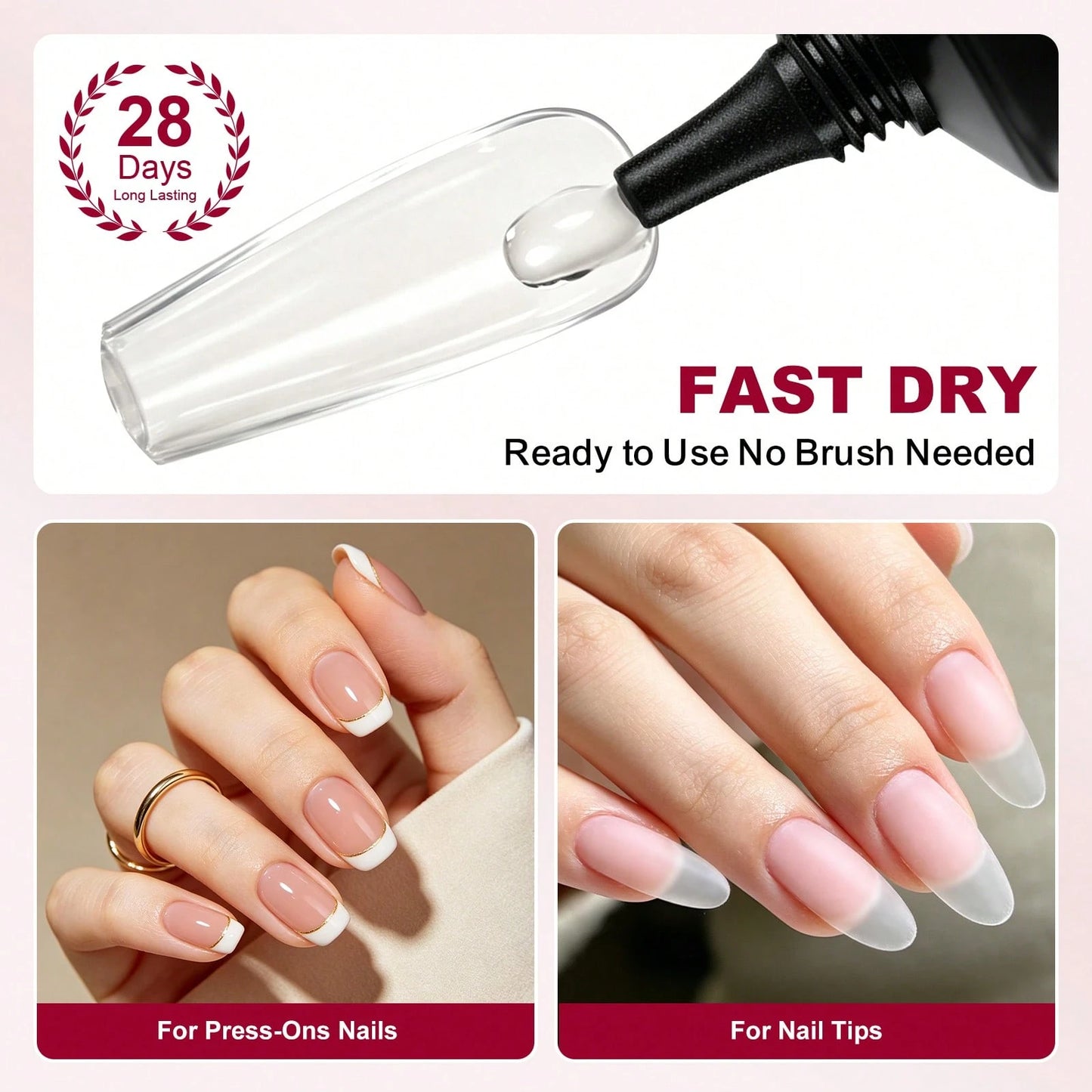 LIMEGIRL Press On Nail Kit, 240PCS Clear Soft Gel Nail Tips Set With Nail Glue, Nail File, Cuticle Pusher & Cleaning Brush, No UV Lamp Needed For DIY Nail Extensions