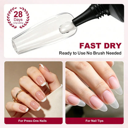 LIMEGIRL Press On Nail Kit, 240PCS Clear Soft Gel Nail Tips Set With Nail Glue, Nail File, Cuticle Pusher & Cleaning Brush, No UV Lamp Needed For DIY Nail Extensions