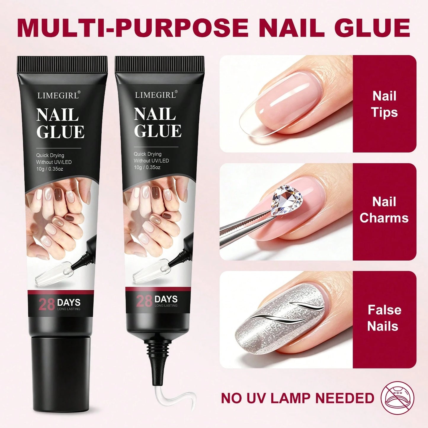 LIMEGIRL Press On Nail Kit, 240PCS Clear Soft Gel Nail Tips Set With Nail Glue, Nail File, Cuticle Pusher & Cleaning Brush, No UV Lamp Needed For DIY Nail Extensions