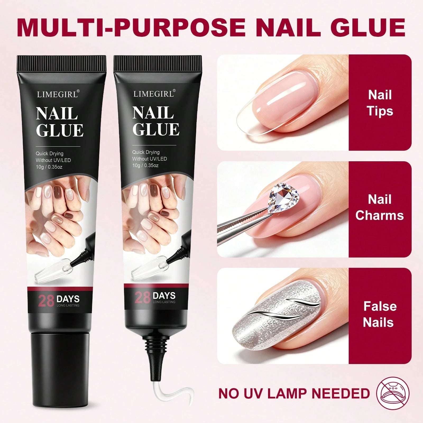 LIMEGIRL Press On Nail Kit, 240PCS Clear Soft Gel Nail Tips Set With Nail Glue, Nail File, Cuticle Pusher & Cleaning Brush, No UV Lamp Needed For DIY Nail Extensions