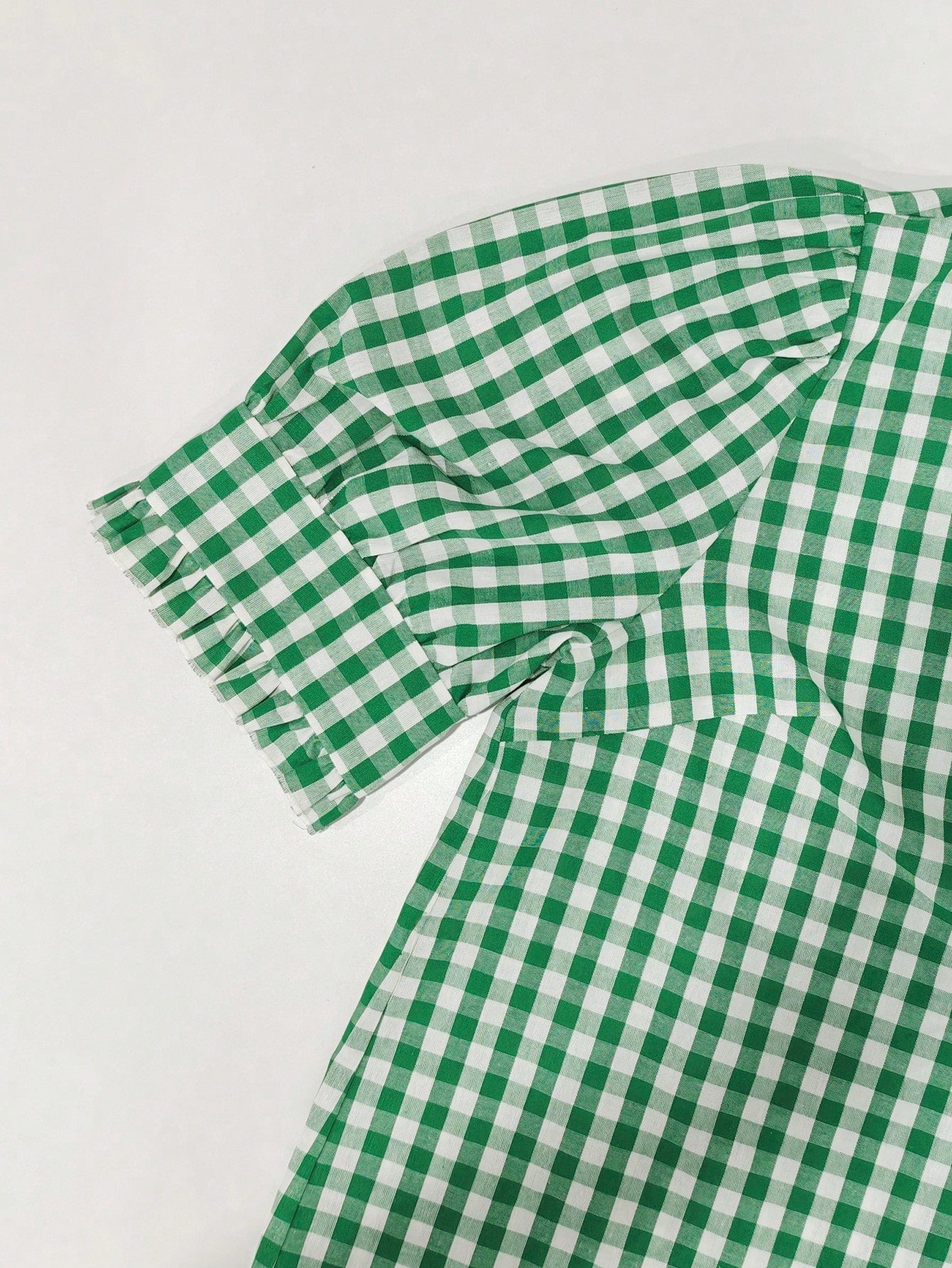 Linhara Plus Size Women's Autumn Ruffle Trim Green Gingham Oktoberfest Casual 90s Style Blouses,Green Gingham Top Plaid Top,Comfort Cotton Shirt Office