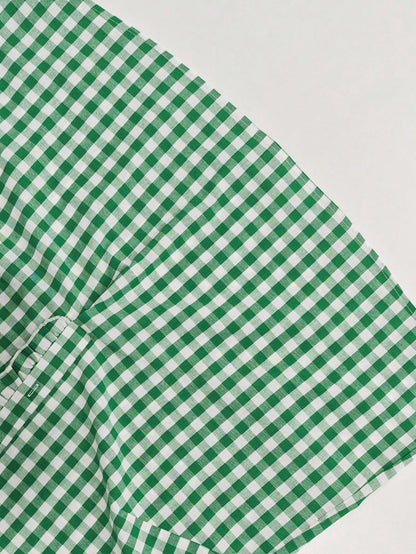 Linhara Plus Size Women's Autumn Ruffle Trim Green Gingham Oktoberfest Casual 90s Style Blouses,Green Gingham Top Plaid Top,Comfort Cotton Shirt Office