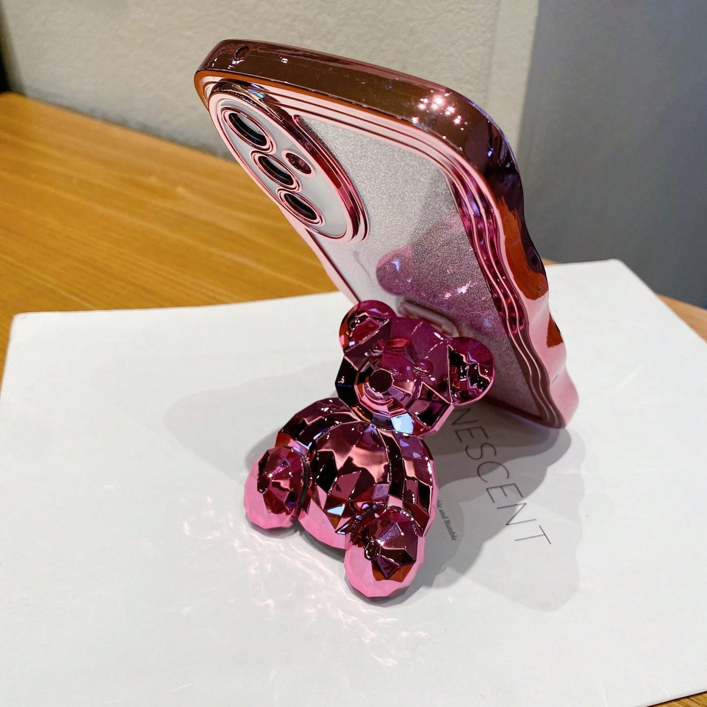 Little Bear Element Novelty Case Shockproof 3D Bear Ornament Glitter Finish Wavy Pattern Phone Case Compatible With Apple 17 Pro Max, Compatible With Galaxy S24 Ultra/S24 Plus/S24, S23 Ultra/S23 Plus