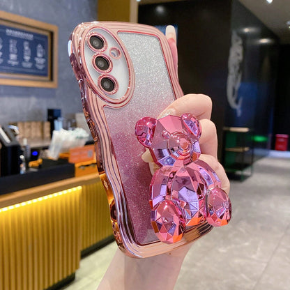 Little Bear Element Novelty Case Shockproof 3D Bear Ornament Glitter Finish Wavy Pattern Phone Case Compatible With Apple 17 Pro Max, Compatible With Galaxy S24 Ultra/S24 Plus/S24, S23 Ultra/S23 Plus