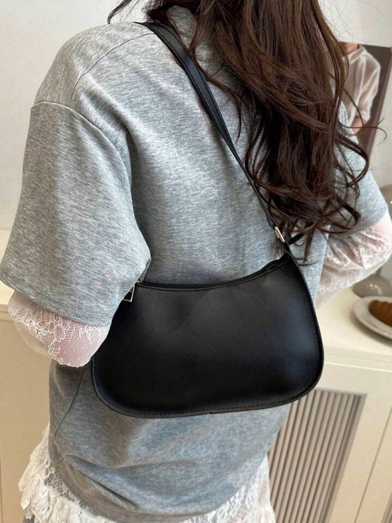 Livesso Novachic Women's Autumn Outfit, Cute Cherry Pendant Decoration, Minimalist Shoulder Underarm Bag, Zipper Closure, Vintage Style