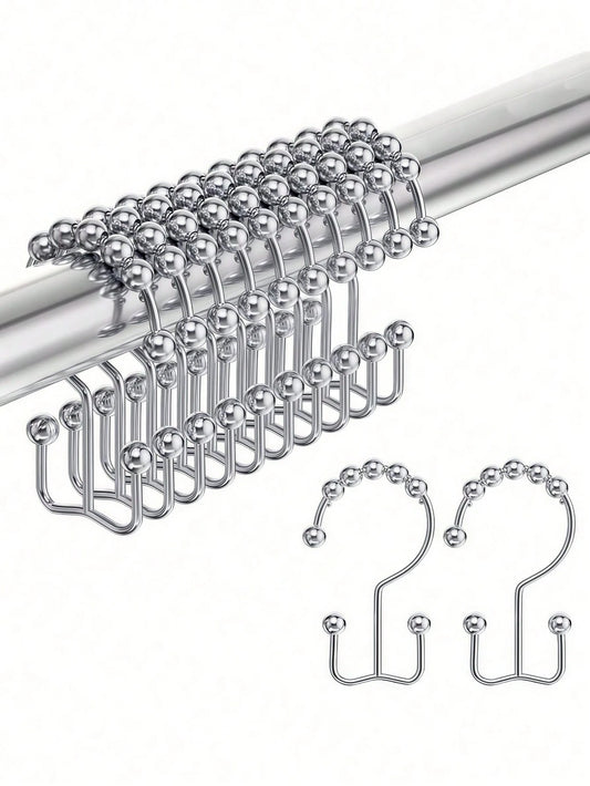 LMMAKE 12PCS Shower Curtain Hooks – Rust-Resistant Metal Double-Glide Hooks For Bathroom Shower Rods & Curtains