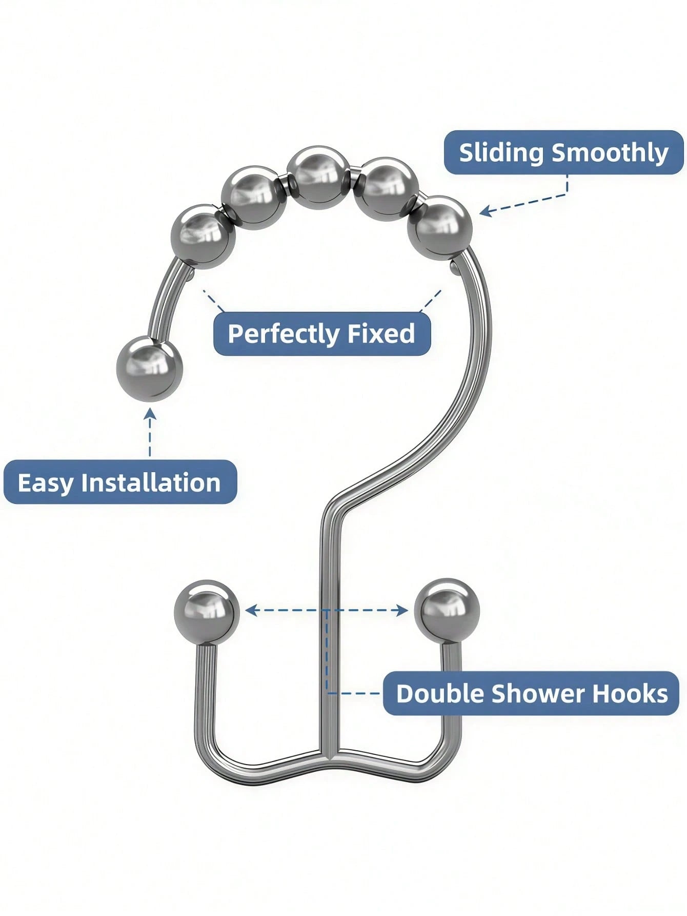 LMMAKE 12PCS Shower Curtain Hooks – Rust-Resistant Metal Double-Glide Hooks For Bathroom Shower Rods & Curtains