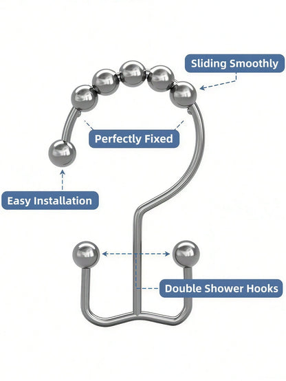 LMMAKE 12PCS Shower Curtain Hooks – Rust-Resistant Metal Double-Glide Hooks For Bathroom Shower Rods & Curtains