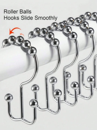 LMMAKE 12PCS Shower Curtain Hooks – Rust-Resistant Metal Double-Glide Hooks For Bathroom Shower Rods & Curtains