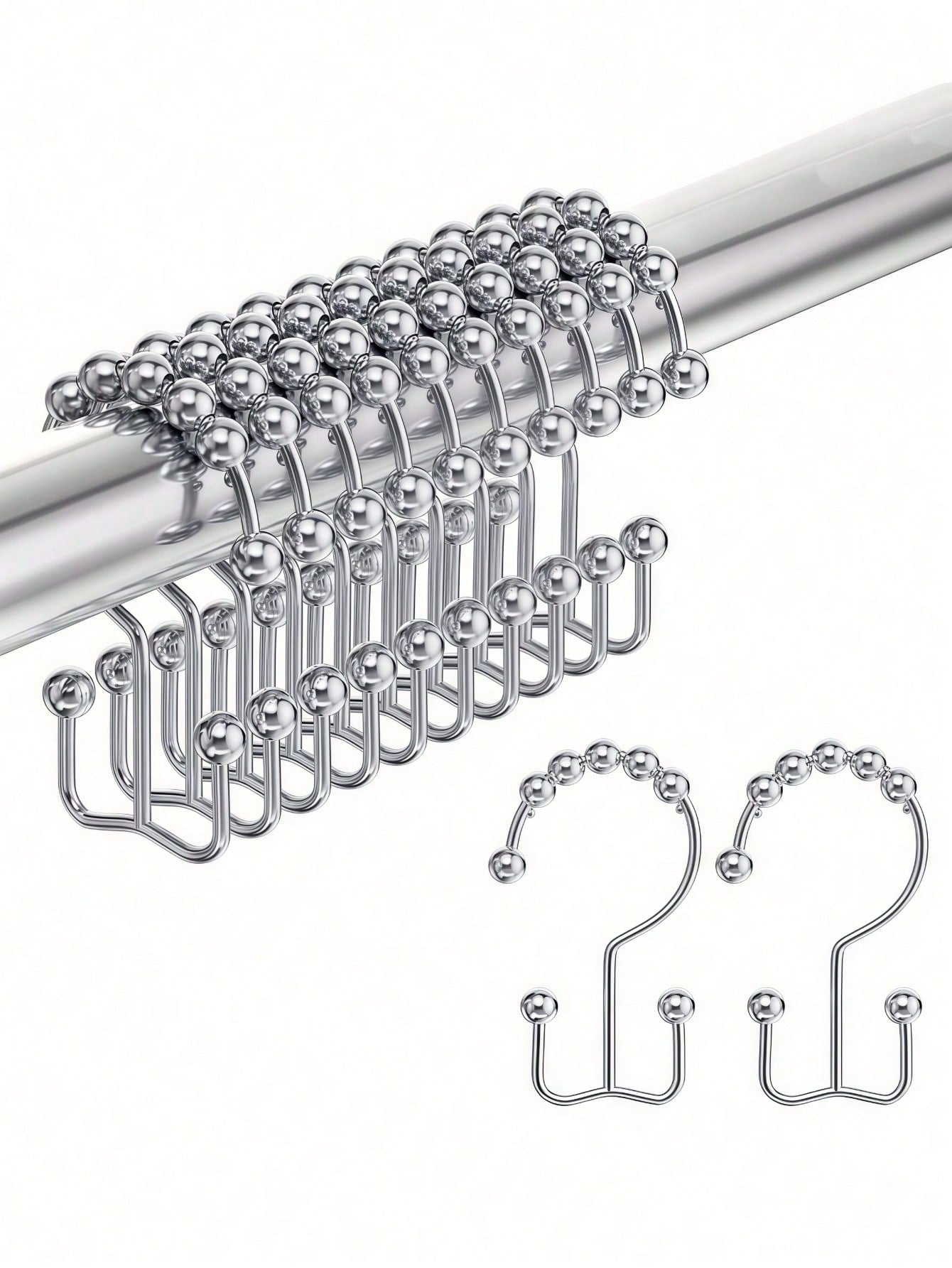 LMMAKE 12PCS Shower Curtain Hooks – Rust-Resistant Metal Double-Glide Hooks For Bathroom Shower Rods & Curtains