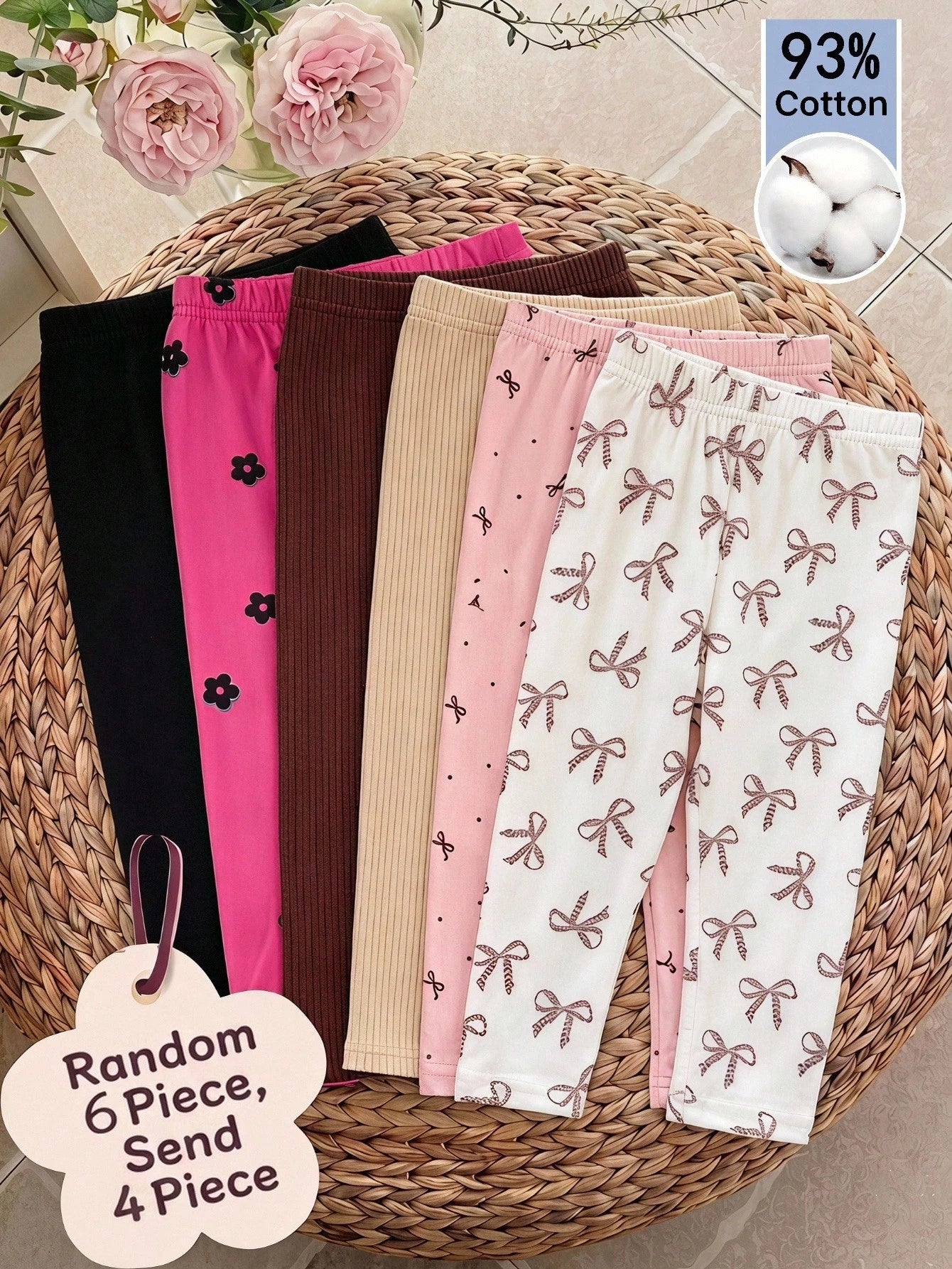LMoss Kids Baby Girl Casual Cute Versatile Knit Polka Dot Heart Pattern Elastic Waist Long Pants 5pcs-Piece Set