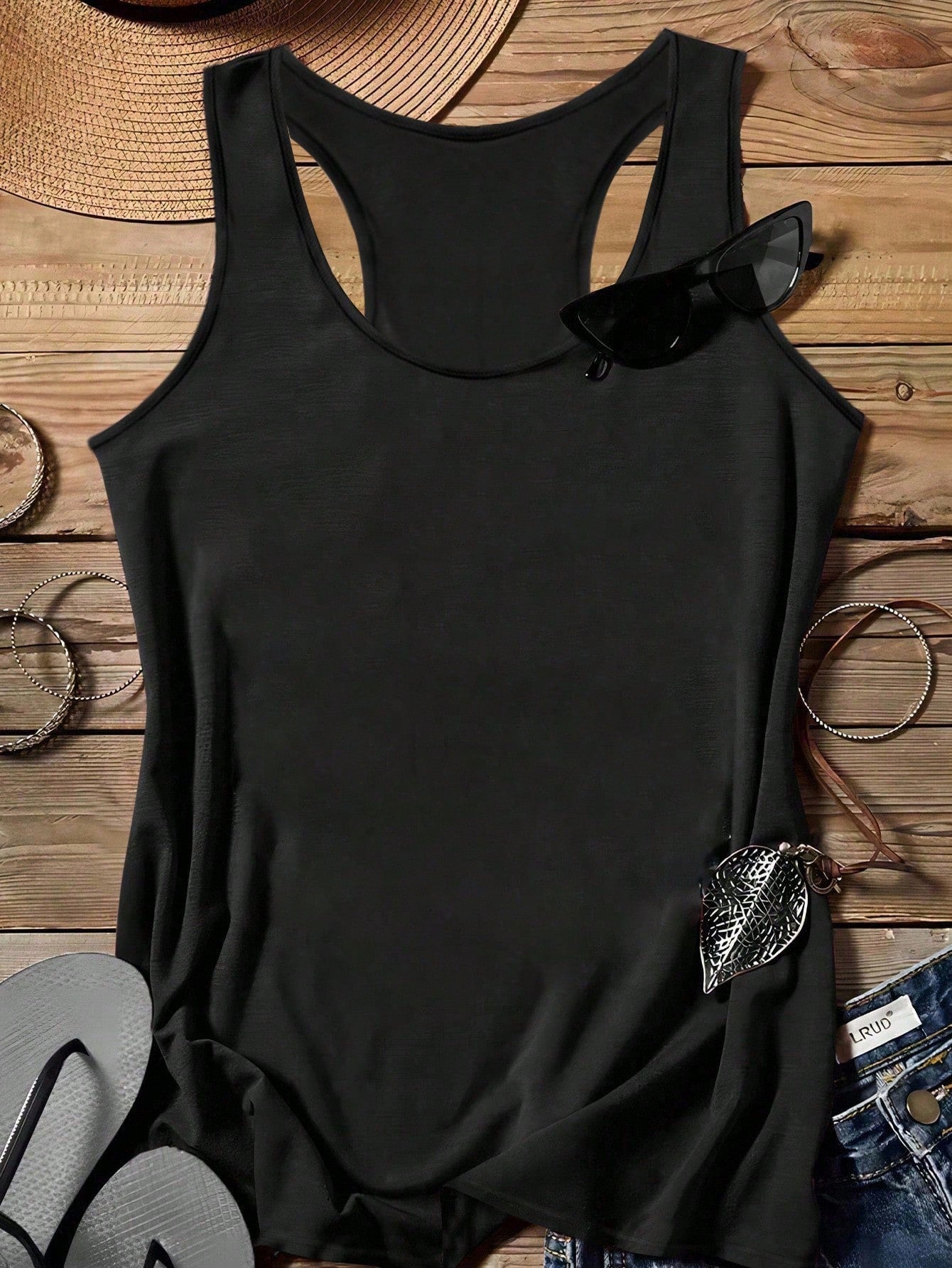 LUNE 3pcs/Set Plus Size Casual Minimalist Tank Tops, Black, White, Light Floral Gray