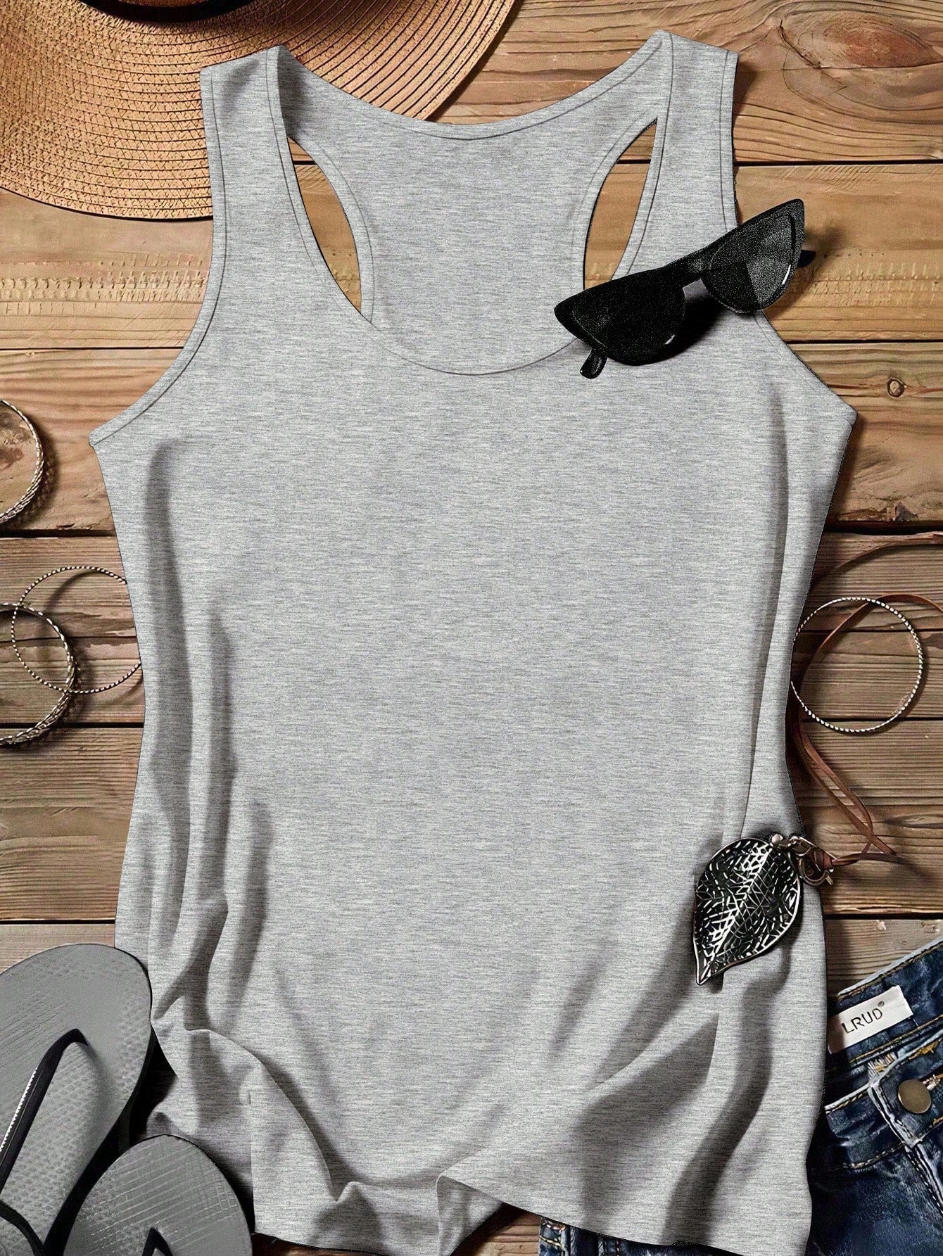 LUNE 3pcs/Set Plus Size Casual Minimalist Tank Tops, Black, White, Light Floral Gray