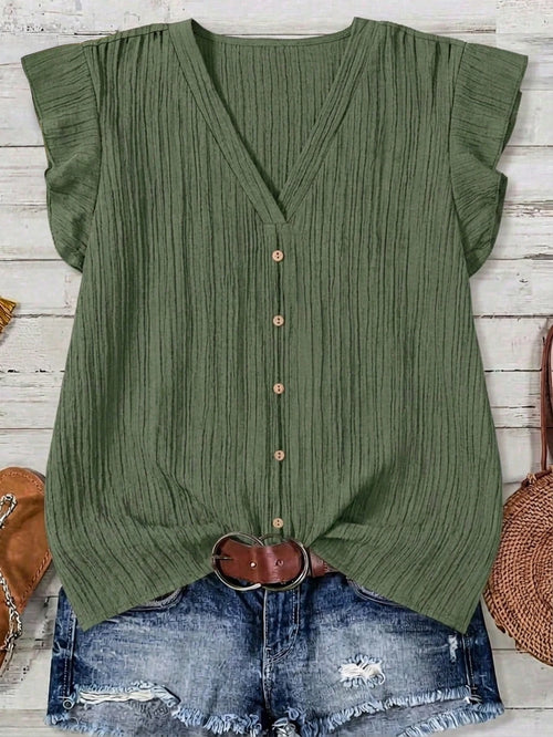 LUNE Casual Minimalist Green Plus Size Shirt, Suitable For Summer