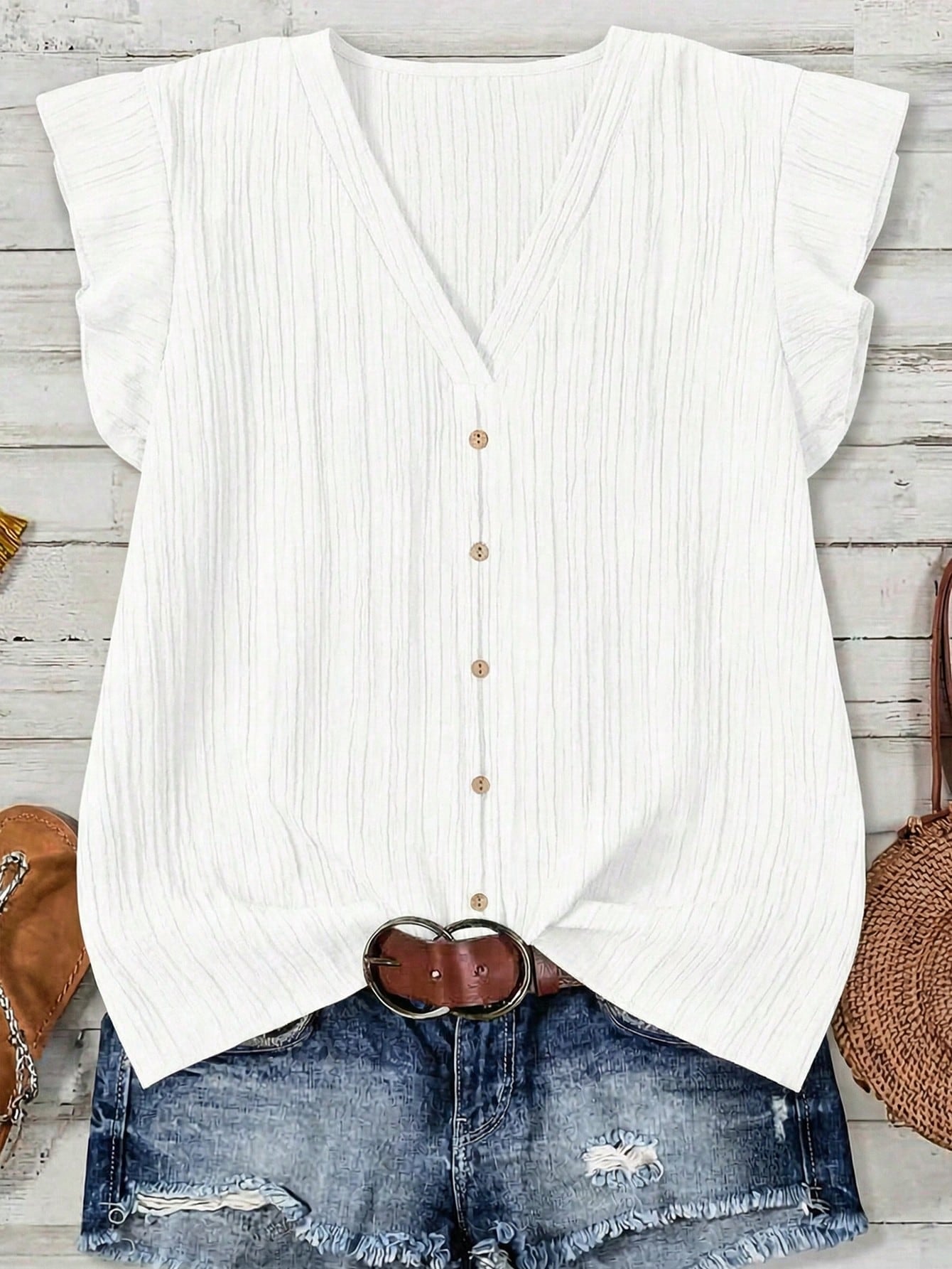LUNE Casual Minimalist Green Plus Size Shirt, Suitable For Summer