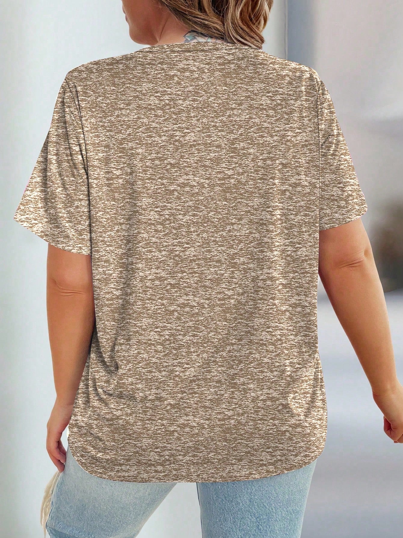 LUNE Plus Size Elegant Floral Print Casual Women V-Neck Short Sleeve T-Shirt