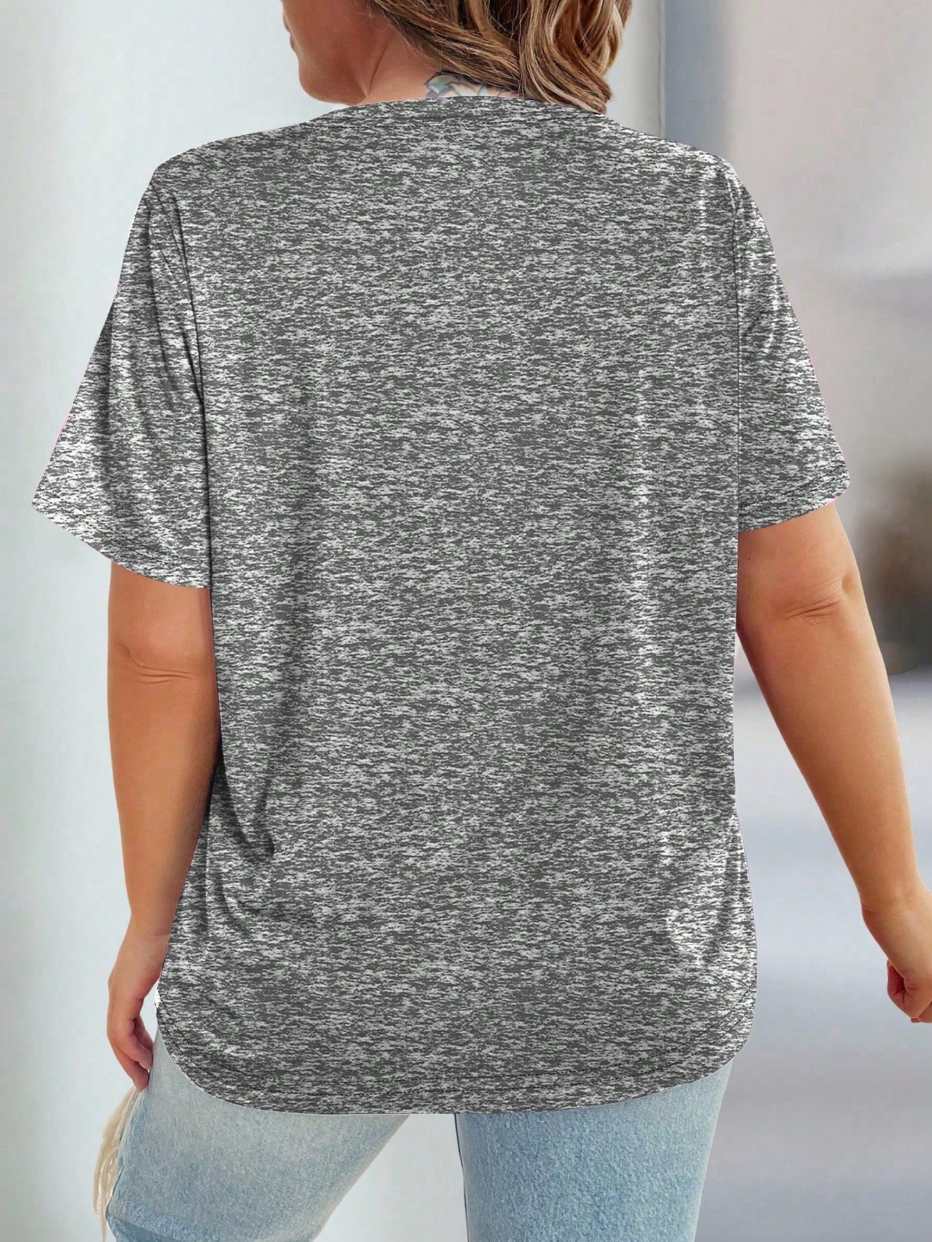 LUNE Plus Size Elegant Floral Print Casual Women V-Neck Short Sleeve T-Shirt