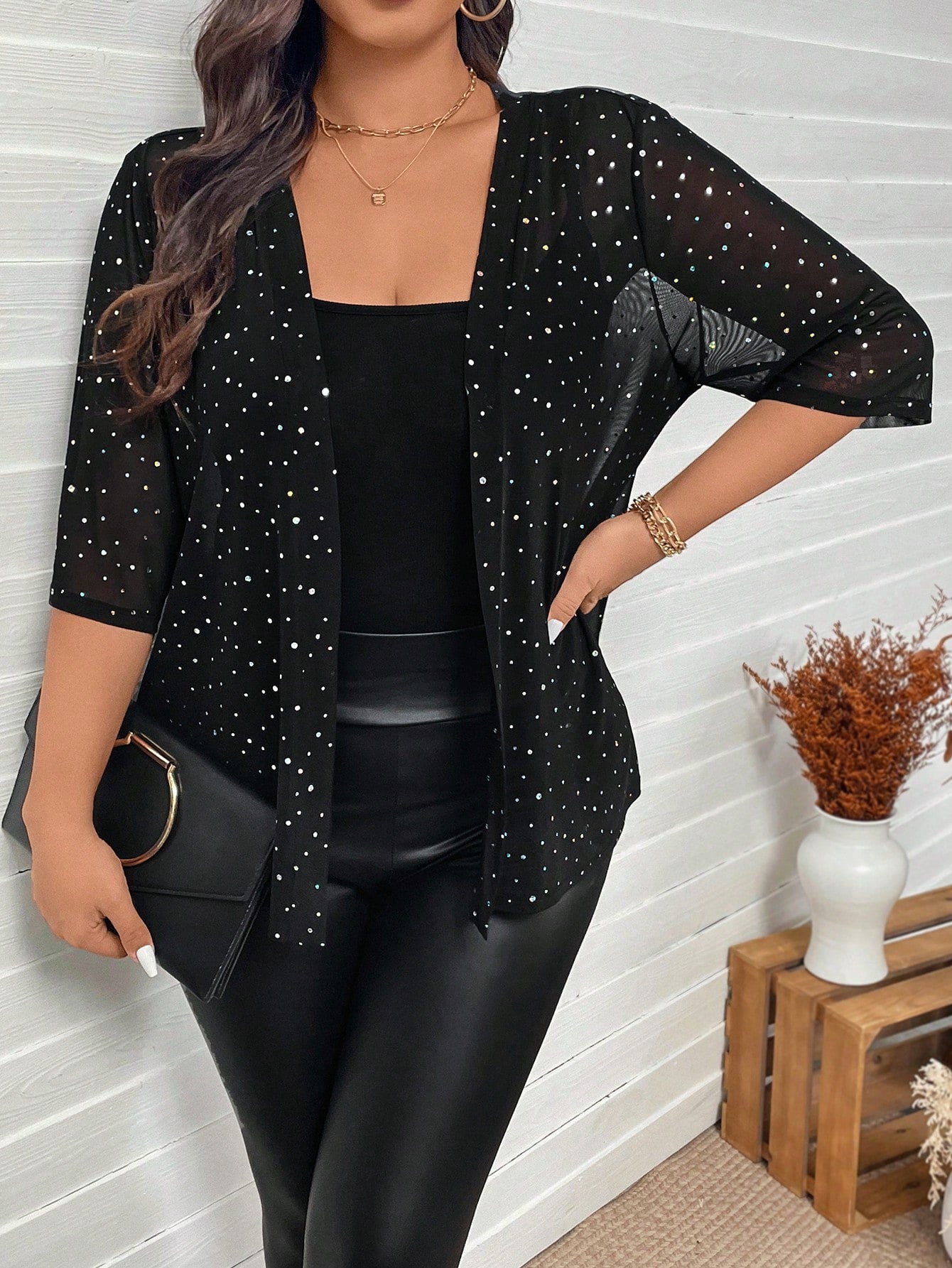 LUNE Plus Size Fall Women Clothes Leopard Print 3/4 Sleeve Everyday Casual Bomber Jacket Back To School Clothes For Autumn & Winter