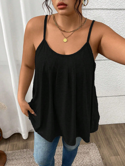 LUNE Plus Size Women Gray Knit Loose, Lightweight, Pleated Sexy Camisole Top, Summer Lounge Office