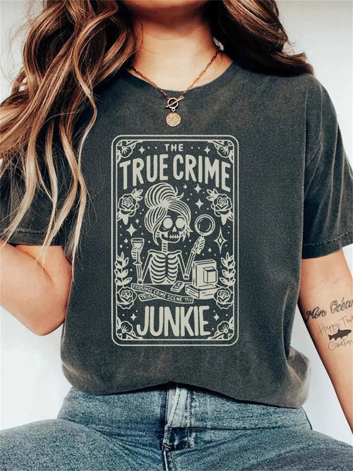 LUNE Skeleton Girl Slogan Round Neck Short Sleeve Fashion Women Plus Size T-Shirt