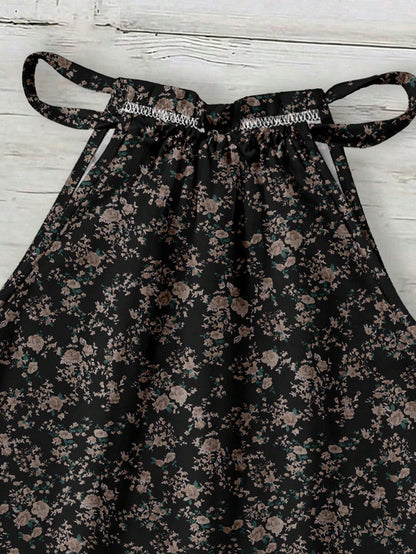 LUNE Women's Ditsy Floral Halter Neck Camisole, Suitable For Spring/Summer Vacation Black Floral Boho
