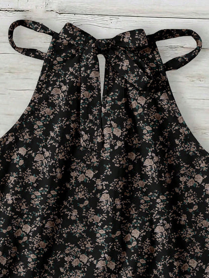 LUNE Women's Ditsy Floral Halter Neck Camisole, Suitable For Spring/Summer Vacation Black Floral Boho