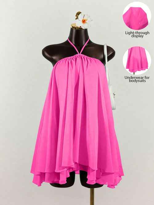 Lunelith Lunessa Women's Chiffon Layered Ruffle Sleeveless Mini Dress