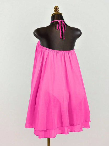 Lunelith Lunessa Women's Chiffon Layered Ruffle Sleeveless Mini Dress