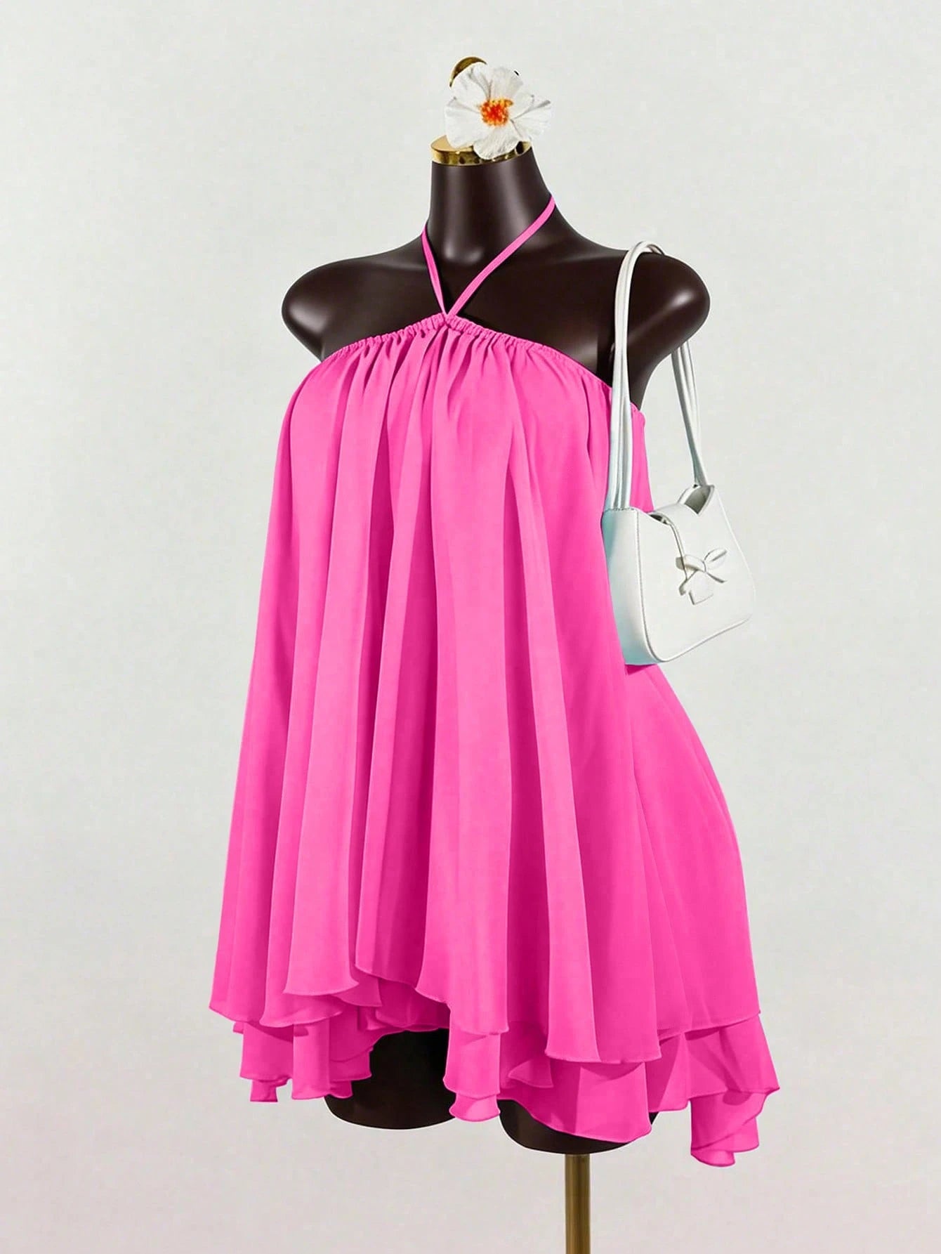 Lunelith Lunessa Women's Chiffon Layered Ruffle Sleeveless Mini Dress