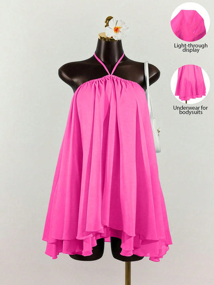Lunelith Lunessa Women's Chiffon Layered Ruffle Sleeveless Mini Dress
