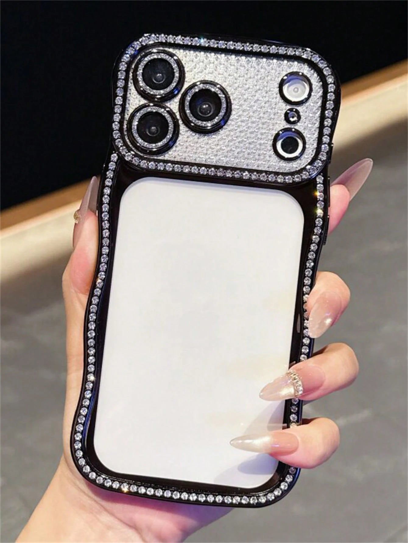 Luxury BlingBling Rhinestones Wave Edge Design Cherry Red Phone Case Compatible With IPhone 18 Pro Max 18 Pro 17 Pro Max 17 Pro 17 16 Pro Max 16 Pro 16 15 Pro Max 15 Pro 14 Pro Max 14 Pro 13 Camera Pr