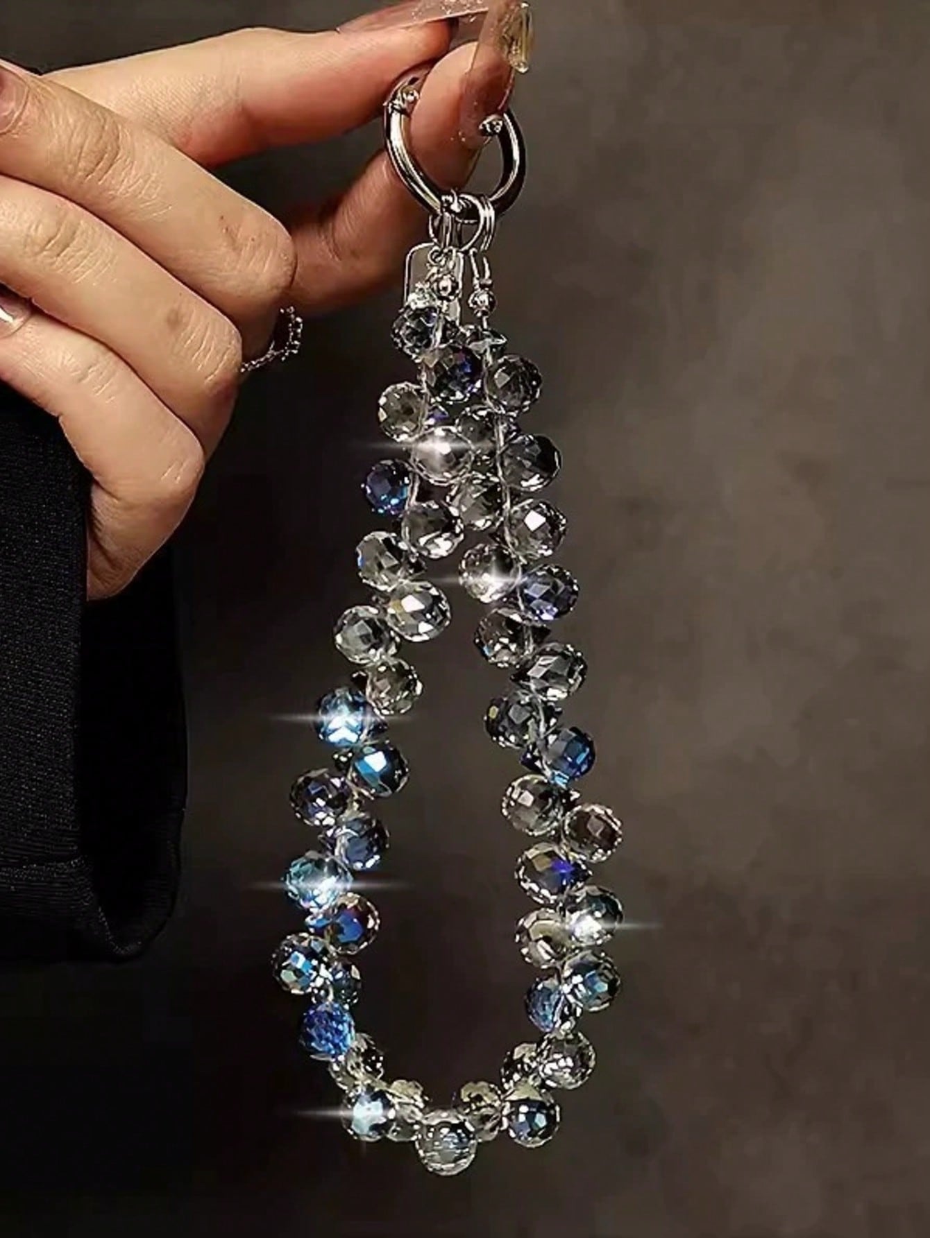 Luxury Crystal Bead Phone Strap, Short Chain Lanyard With Keychain, Premium Metallic Hand Strap For Phone & Bag