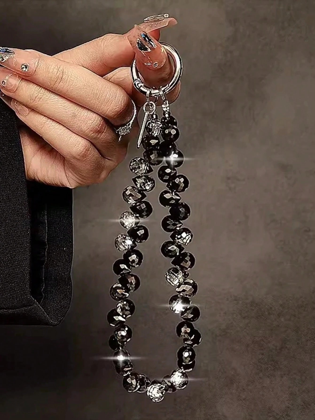 Luxury Crystal Bead Phone Strap, Short Chain Lanyard With Keychain, Premium Metallic Hand Strap For Phone & Bag