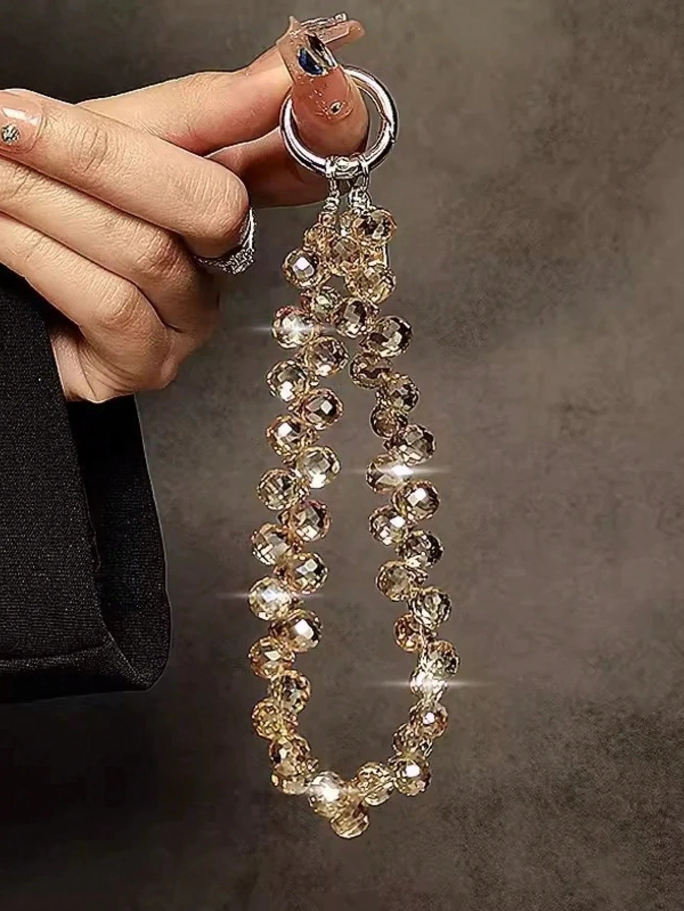 Luxury Crystal Bead Phone Strap, Short Chain Lanyard With Keychain, Premium Metallic Hand Strap For Phone & Bag
