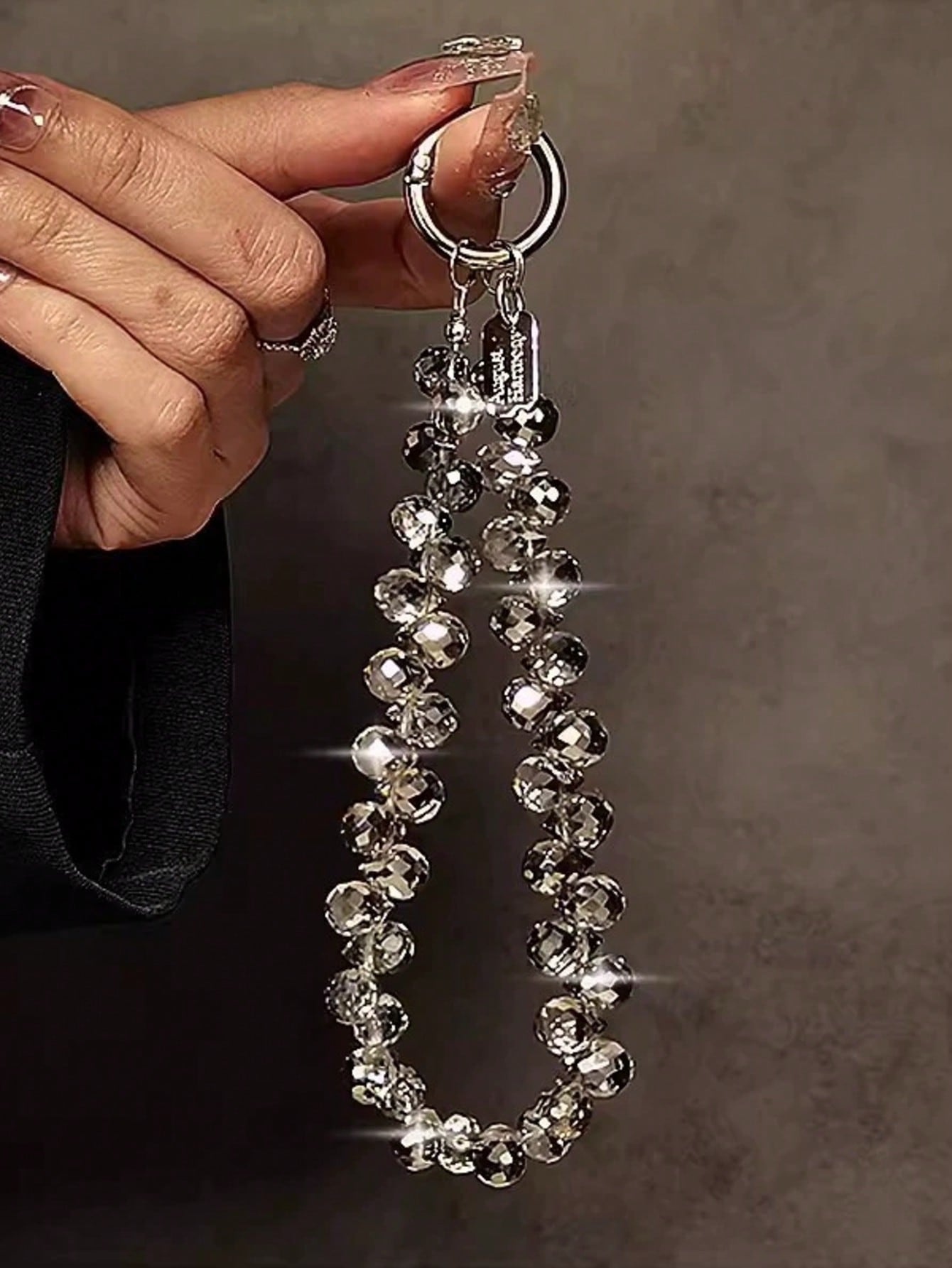 Luxury Crystal Bead Phone Strap, Short Chain Lanyard With Keychain, Premium Metallic Hand Strap For Phone & Bag