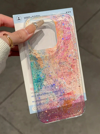 Luxury Silicone Sequins Premium IMD Glitter Gradient Glossy Protective Phone Case Compatible With IPhone 16/11/16pro/16plus/16promax/16e/15Promax/13/14/12/XS/XR/7G/8P, Premium Glitter Gradient Protect