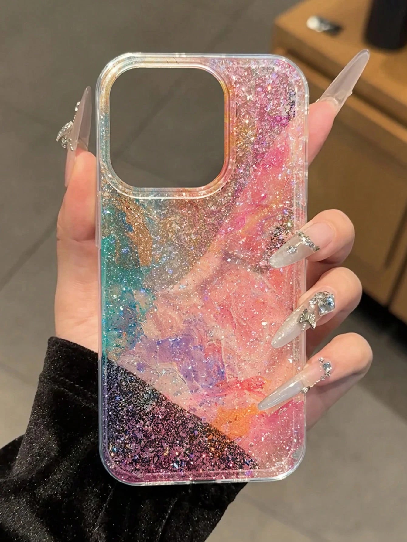 Luxury Silicone Sequins Premium IMD Glitter Gradient Glossy Protective Phone Case Compatible With IPhone 16/11/16pro/16plus/16promax/16e/15Promax/13/14/12/XS/XR/7G/8P, Premium Glitter Gradient Protect