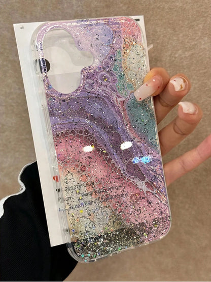 Luxury Silicone Sequins Premium IMD Glitter Gradient Glossy Protective Phone Case Compatible With IPhone 16/11/16pro/16plus/16promax/16e/15Promax/13/14/12/XS/XR/7G/8P, Premium Glitter Gradient Protect