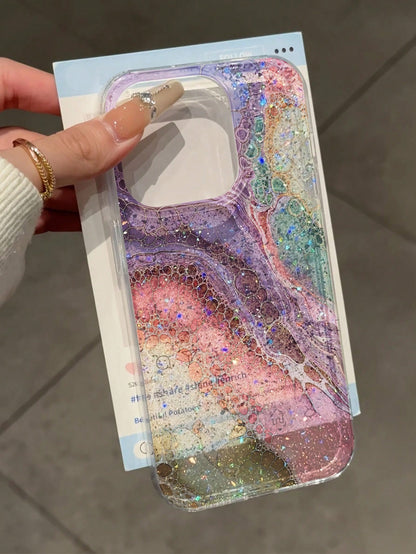 Luxury Silicone Sequins Premium IMD Glitter Gradient Glossy Protective Phone Case Compatible With IPhone 16/11/16pro/16plus/16promax/16e/15Promax/13/14/12/XS/XR/7G/8P, Premium Glitter Gradient Protect