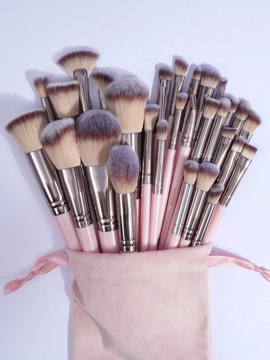 MAANGE 30pcs Professional Makeup Brush Set With Velvet Bag, Makeup Tools With Soft Brush Hair For Easy Carrying,Foundation Brush,Eye Shadow Brush,Blending Brush,Eyebrow Brush,Brush Set For Travel,Trav