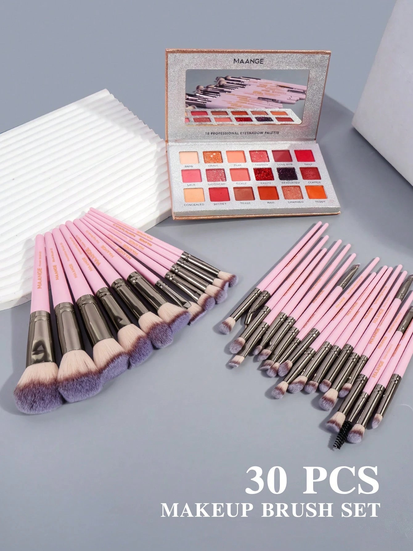 MAANGE 30pcs Professional Makeup Brush Set With Velvet Bag, Makeup Tools With Soft Brush Hair For Easy Carrying,Foundation Brush,Eye Shadow Brush,Blending Brush,Eyebrow Brush,Brush Set For Travel,Trav