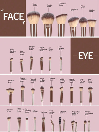 MAANGE 30pcs Professional Makeup Brush Set With Velvet Bag, Makeup Tools With Soft Brush Hair For Easy Carrying,Foundation Brush,Eye Shadow Brush,Blending Brush,Eyebrow Brush,Brush Set For Travel,Trav